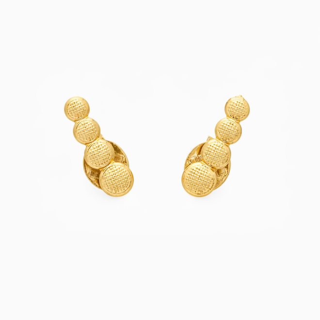 BR-01173 BRINCO BANHADO A OURO 18K ESTILO EAR CUFF COM ESFERAS TEXTURIZADAS