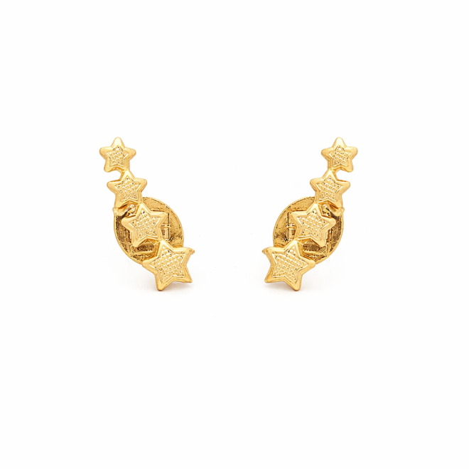 BR-01174 BRINCO BANHADO A OURO 18K ESTILO EAR CUFF COM ESTRELAS EM SEQUÊNCIA