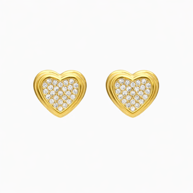 BR-01235 BRINCO BANHADO A OURO 18K EM FORMATO DE CORAÇÃO COM DETALHE EM ZIRCÔNIAS