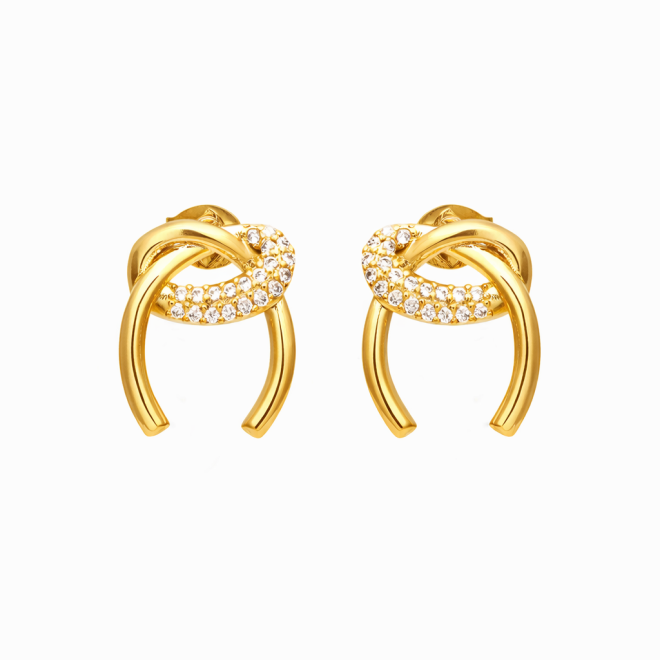 BR-01253 BRINCO BANHADO A OURO 18K COM DESIGN ENTRELAÇADO E DETALHES EM ZIRCÔNIAS