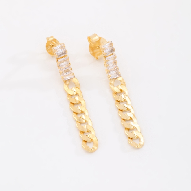 BR-01559 BRINCO BANHADO A OURO 18K COM ELOS DE CORRENTE COM DETALHE EM ZIRC&Ocirc;NIAS