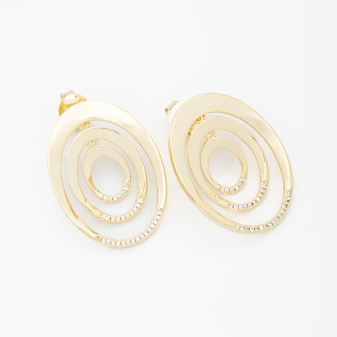BR-01587 BRINCO COM DESIGN OVAL EM CAMADAS CONCÊNTRICAS COM MICRO ZIRCÔNIAS 