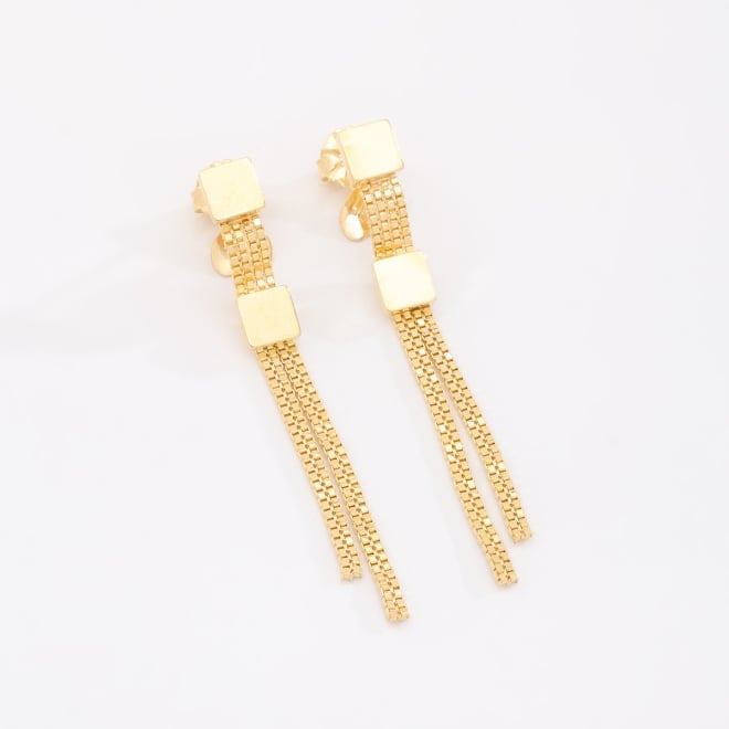 BR-01637 BRINCO BANHADO A OURO 18K COM DESIGN GEOMÉTRICO E FRANJAS