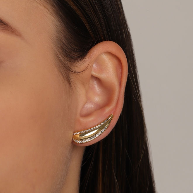 BR-01750-BRINCO EAR CUFF ORGÂNICO COM ZIRCÔNIAS
