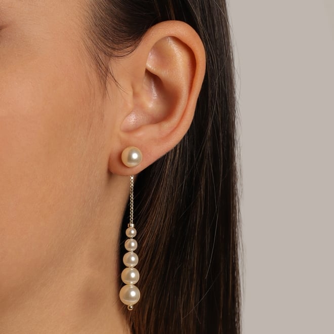 BR-01881 BRINCO BANHADO A OURO 18K COM PÉROLA E CORRENTE COM PÉROLAS EM CASCATA