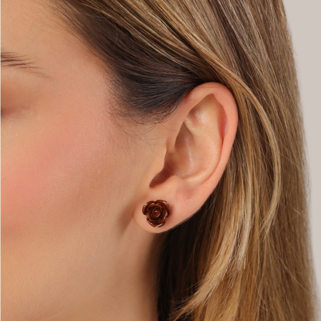 BR-01929 BRINCO BANHADO A OURO 18K COM FLOR EM FORMATO DE ROSA