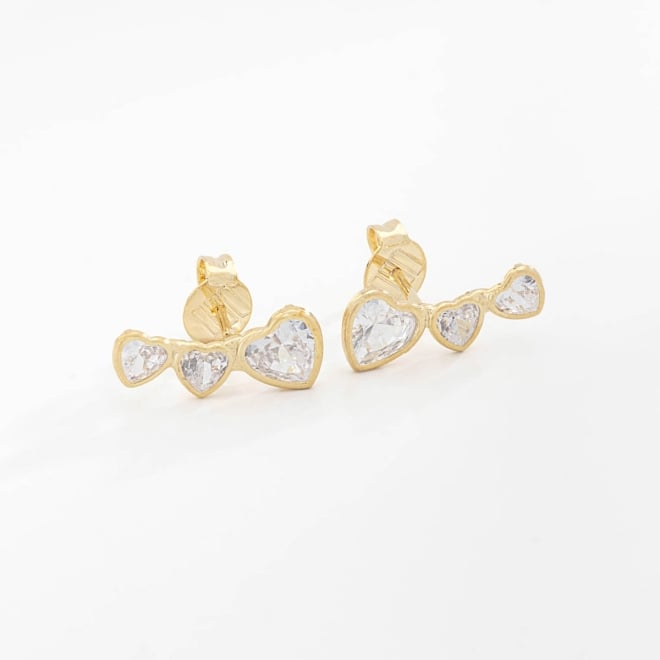 BR-02102 BRINCO BANHADO A OURO 18K COM TRIO DE CORAÇÕES CRAVEJADOS EM ZIRCÔNIAS