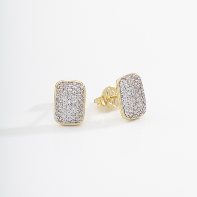 BR-02146 BRINCO BANHADO A OURO 18K COM DESIGN RETANGULAR EM ZIRCÔNIAS