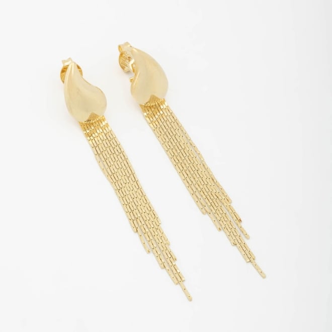 BR-02321 -BRINCO BANHADO A OURO 18K COM DESIGN EM FORMATO ORGÂNICO E FRANJAS