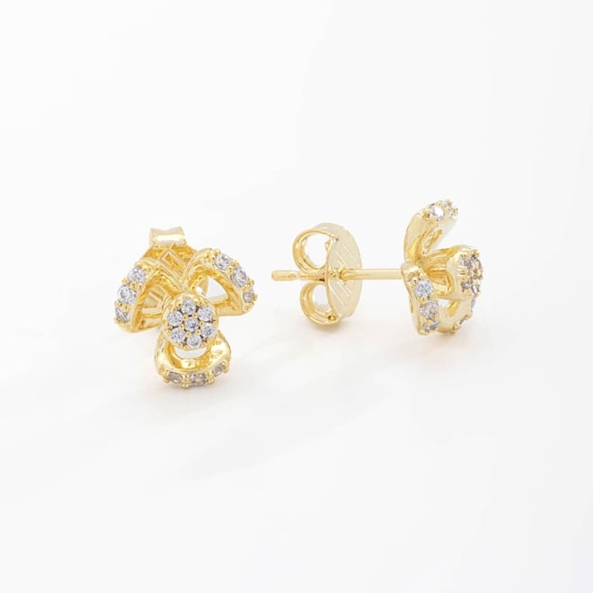 BR-02331 BRINCO BANHADO A OURO 18K EM FORMATO DE FLOR COM DETALHES EM ZIRCÔNIAS