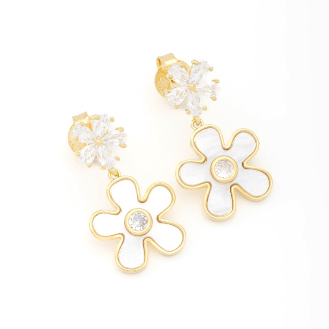 BR-02427 BRINCO BANHADO A OURO 18K COM DESIGN DUPLO EM FLOR
