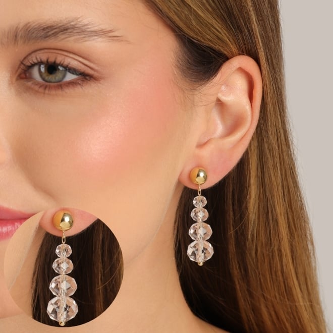 BR-02455 BRINCO BANHADO A OURO 18K COM ESFERA LISA E PINGENTE DE CRISTAIS LAPIDADOS