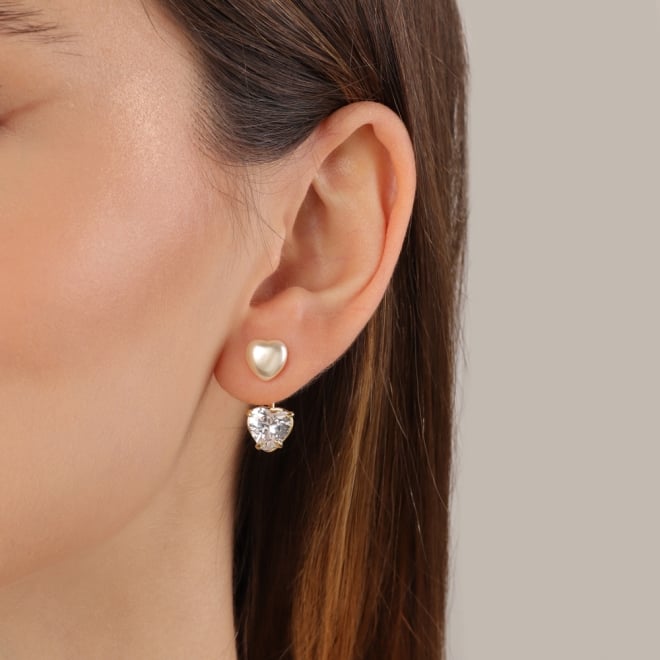 BR-02502 - BRINCO DUPLO BANHADO A OURO 18K COM PONTO DE LUZ E PÉROLA