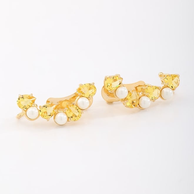 BR-02515 BRINCO EAR CUFF COM PEDRAS LAPIDADAS E DETALHES EM PÉROLAS