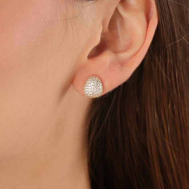 BR-02597 BRINCO BANHADO A OURO 18K COM DESIGN OVAL CRAVEJADO EM ZIRCÔNIAS