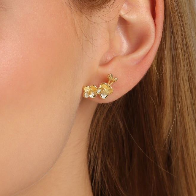 BR-02648-BRINCO BANHADO A OURO 18K MODELO EAR CUFF COM DESIGN FLORAL