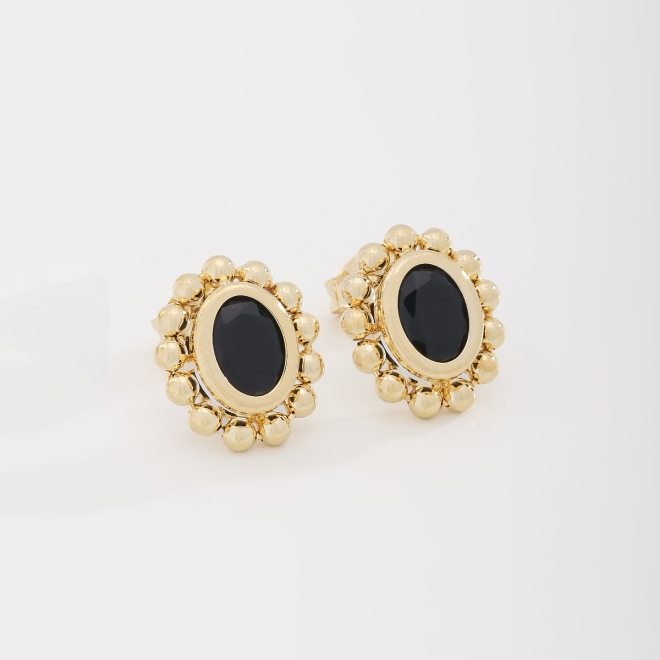 BR-02758 BRINCO BANHADO A OURO 18K COM PEDRA OVAL FACETADA E DETALHES EM ESFERAS AO REDOR