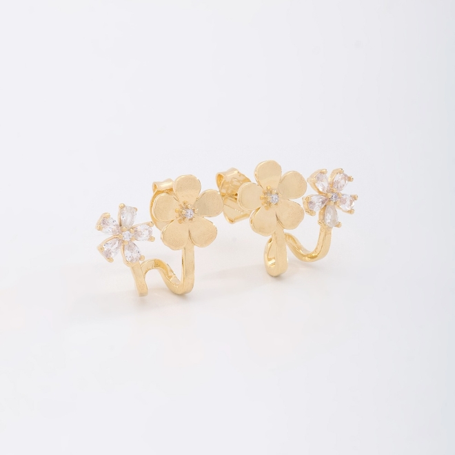 BR-02784 BRINCO EAR JACKET COM FLORES EM ALTO-RELEVO E DETALHES EM ZIRCÔNIAS