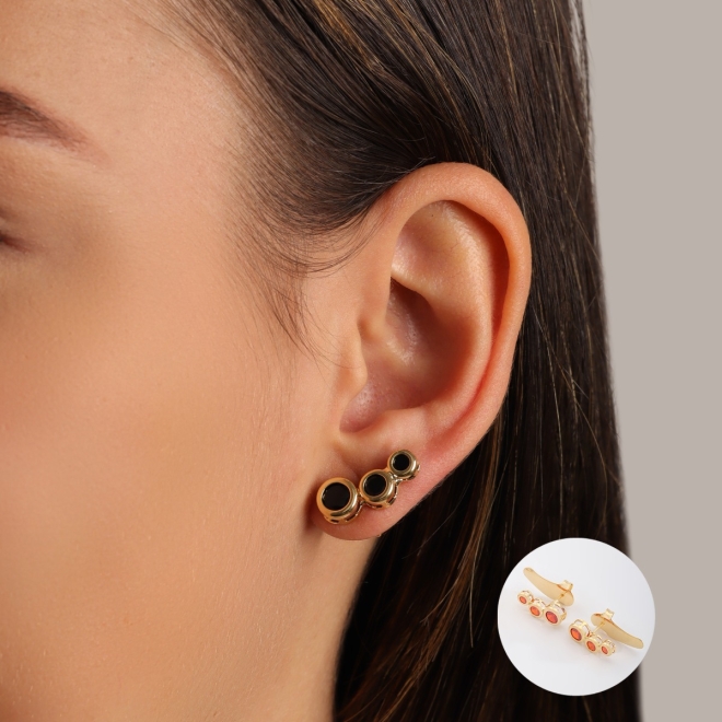 BR-02820 BRINCO EAR CUFF COM TRÊS PEDRAS REDONDAS 
