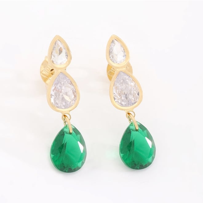 BR-03015 BRINCO BANHADO A OURO 18K COM TRIO DE GOTAS LAPIDADAS