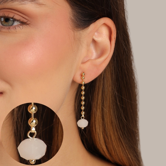 BR-03048 BRINCO BANHADO A OURO 18K COM DESIGN ALONGADO EM ESFERAS POLIDAS