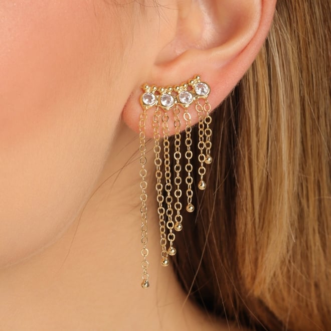 BR-03128 BRINCO BANHADO A OURO 18K COM CRISTAIS REDONDOS E CORRENTES