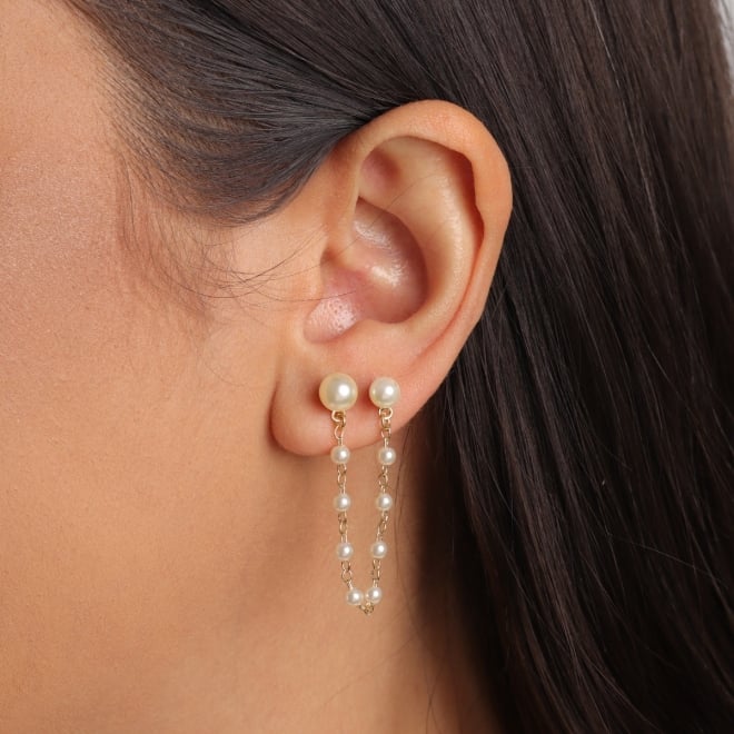 BR-03185 BRINCO BANHADO A OURO 18K MODELO EARLINE COM DETALHES EM PÉROLAS
