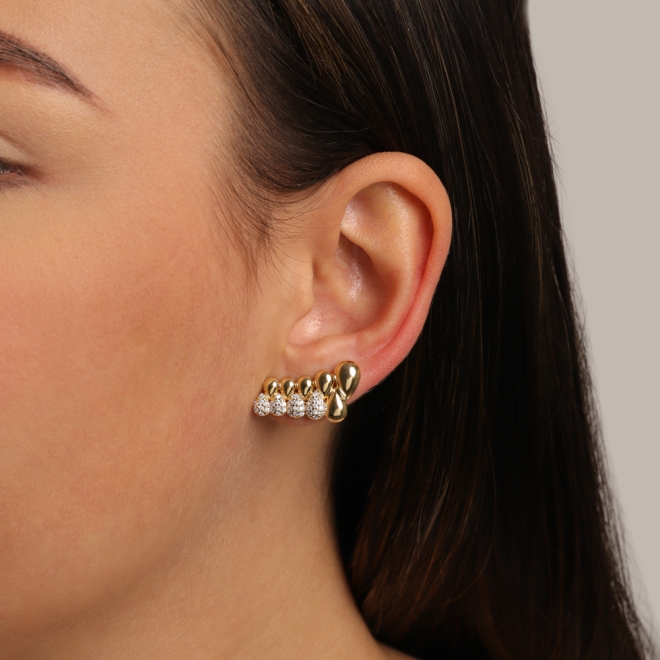 BX-0160 BRINCO BANHADO A OURO 18K DE EAR CUFF COM DESIGN ORGÂNICO EM GOTAS E DETALHES CRAVEJADOS