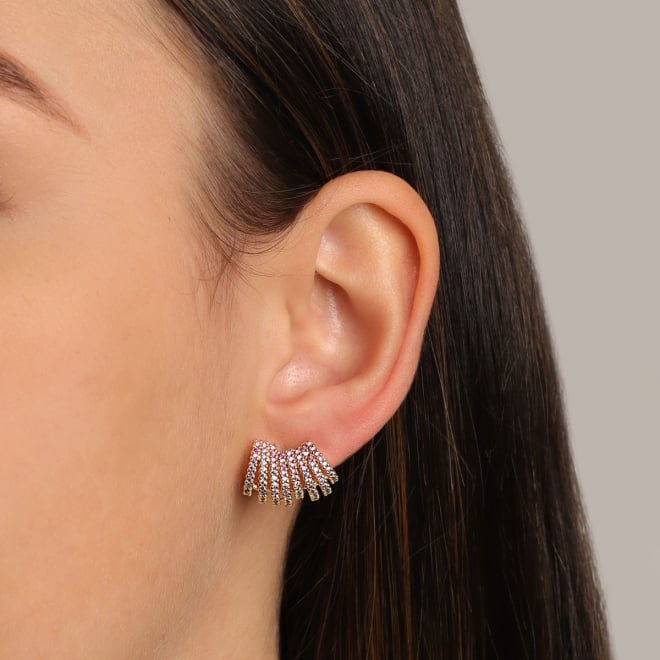 BX-0176 BRINCO BANHADO A OURO 18K DE EAR HOOK COM DESIGN EM LEQUE EM ZIRCÔNIAS COLORIDAS
