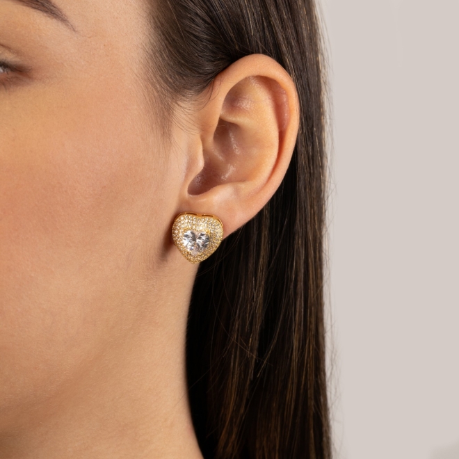 BX-0273 BRINCO BANHADO A OURO 18K DE CORAÇÃO COM ZIRCÔNIA CENTRAL E CRAVEJADO EM MICRO ZIRCÔNIAS