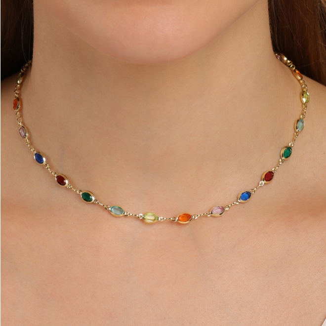 CH-0014-CHOKER COM CRISTAIS COLORIDOS