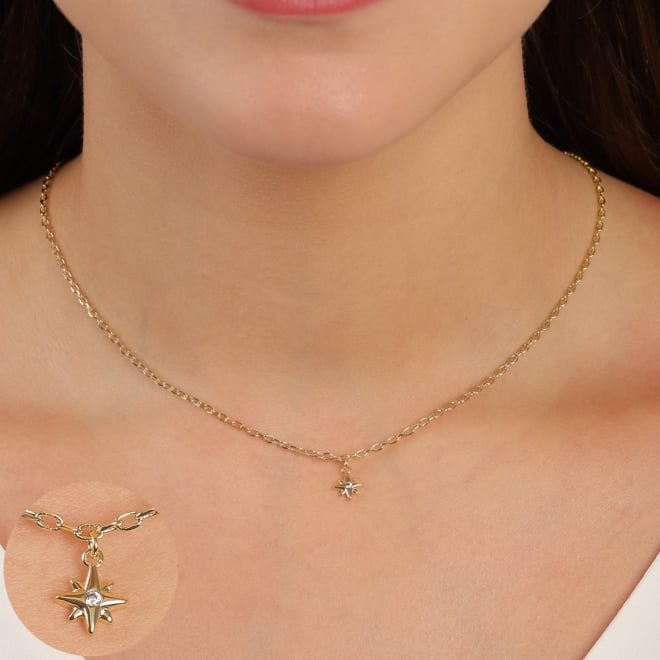 CH-0093 COLAR CHOKER BANHADO A OURO 18K COM CORRENTE ELO DELICADO E PINGENTE EM FORMATO DE ESTRELA