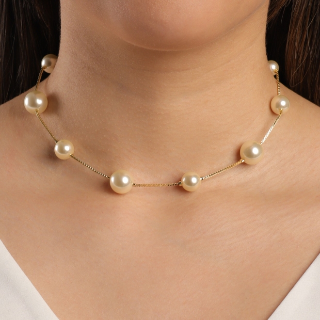 CH-0172 CHOKER BANHADO A OURO 18K COM DETALHES EM PÉROLAS