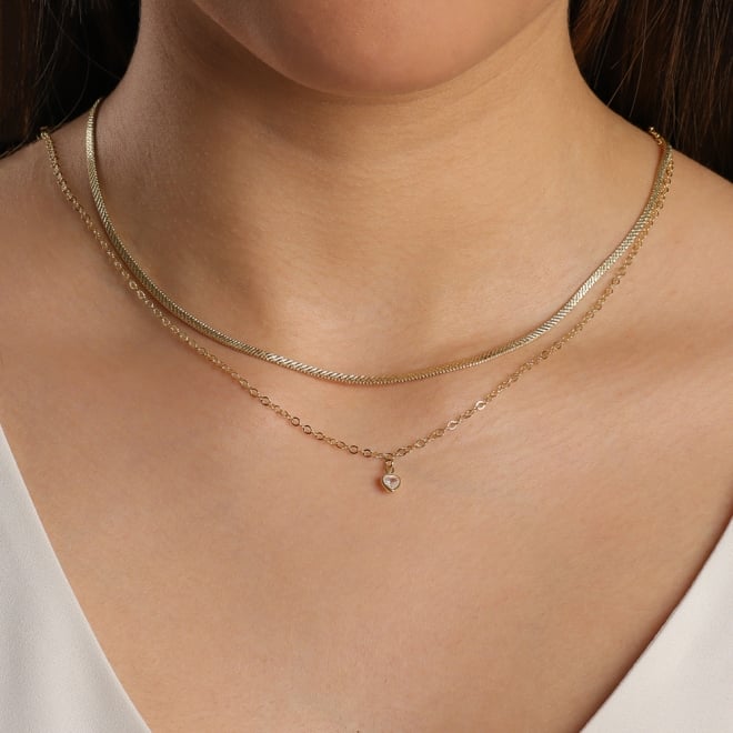 CH-0246 CHOKER CORRENTE DUPLA COM PINGENTE EM FORMATO DE CORAÇÃO