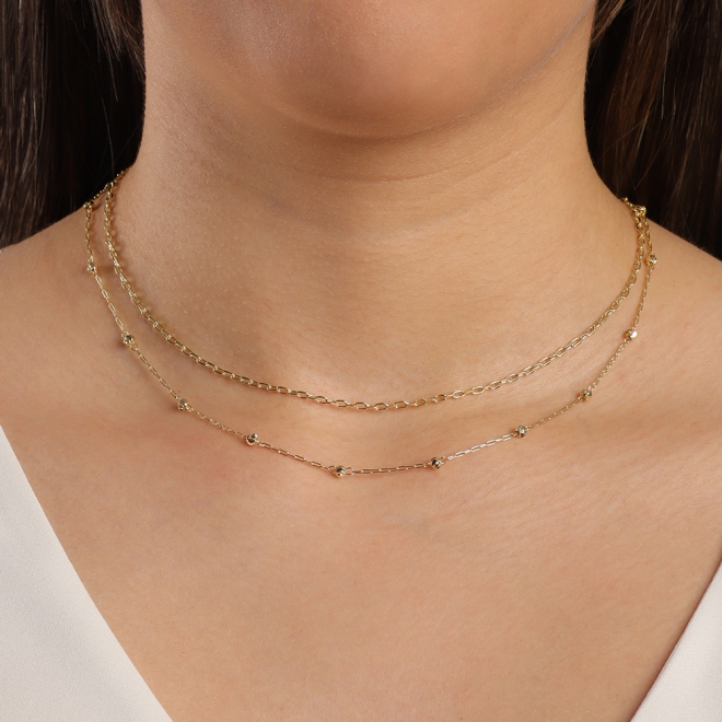CH-0250 CHOKER DUPLA COM CORRENTE CARTIER E BOLINHAS INTERCALADAS