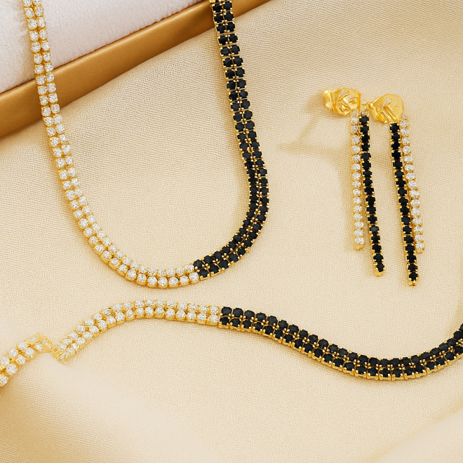 CH-0262 CHOKER BANHADO A OURO 18K COM FILEIRAS DE ZIRCÔNIAS NAS CORES PRETA E CRISTAL