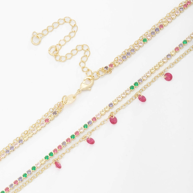 CH-0266 CHOKER COM ZIRCÔNIAS E PINGENTES DELICADOS