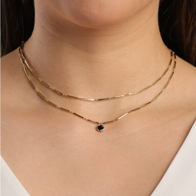 CH-0332 CHOKER DUPLO EM ELOS TUBULARES E PINGENTE DE PEDRA 