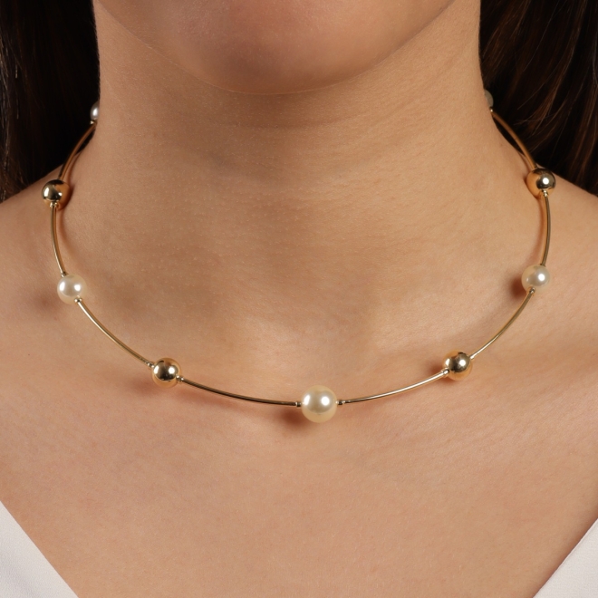 CH-0335 CHOKER COM DETALHES EM PÉROLAS E ESFERAS