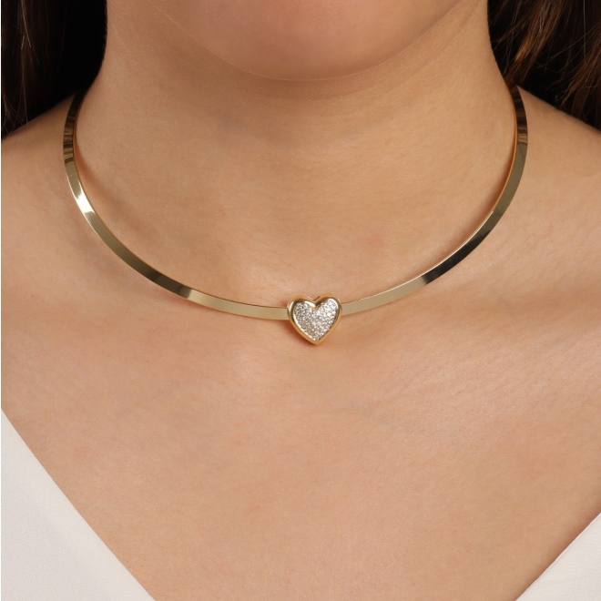 CH-0336 CHOKER COM PINGENTE EM FORMATO DE CORAÇÃO EM ZIRCÔNIAS