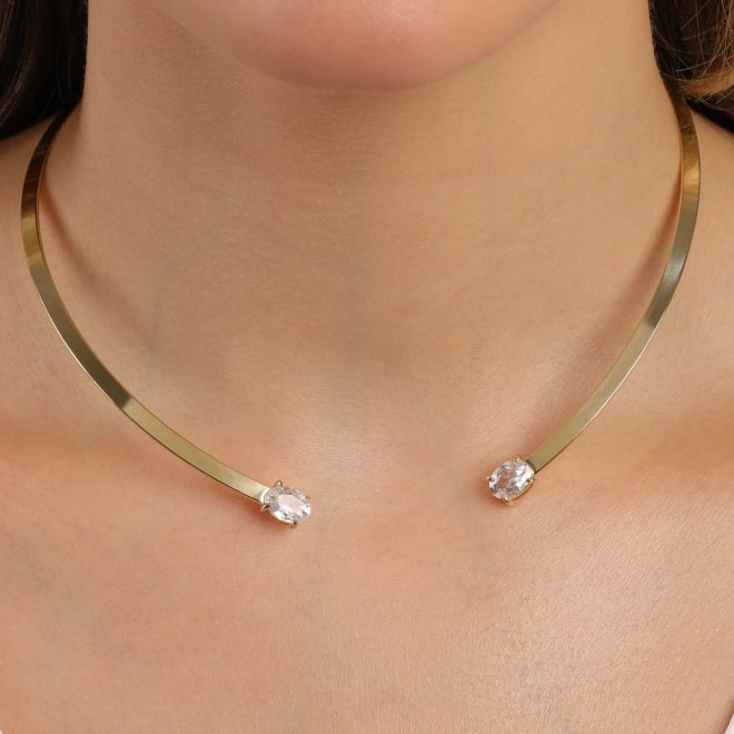CH-0357 CHOKER ARO BANHADA A OURO 18K COM DESIGN RÍGIDO E ZIRCÔNIAS NAS EXTREMIDADES