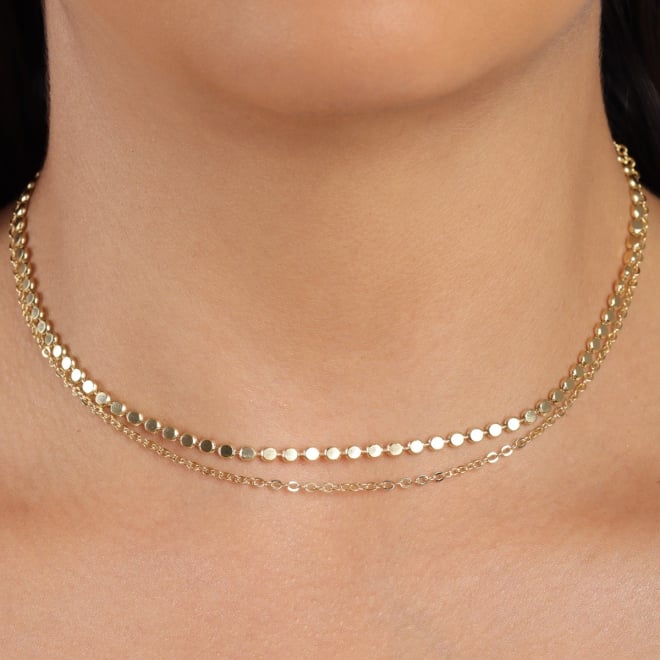 CH-0385 CHOKER BANHADA A OURO 18K COM CORRENTE DUPLA E DETALHES EM ESFERAS FLAT POLIDAS