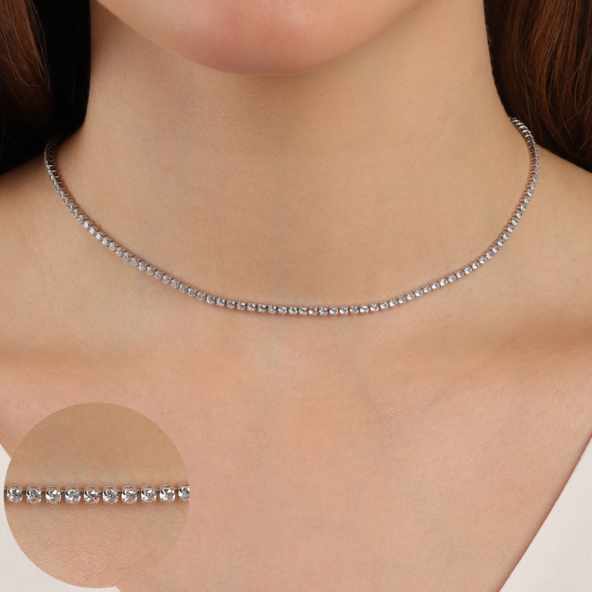 CHB-0121 CHOKER BANHADO A OURO 18K COM FILEIRA CRAVEJADA EM ZIRCÔNIAS