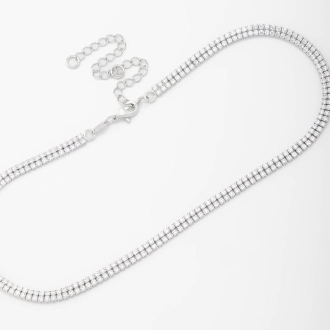CHB-0220 CHOKER RÓDIO COM FILEIRAS DUPLAS DE ZIRCÔNIAS