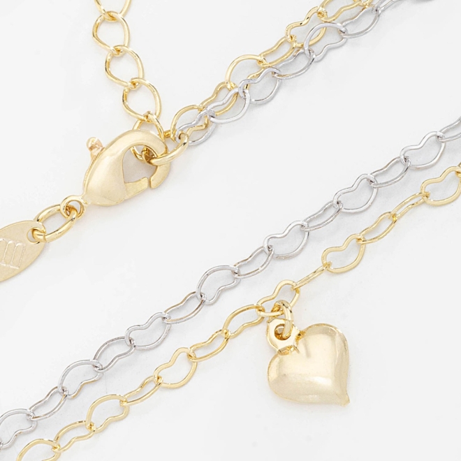 CHM-0257 CHOKER DUPLA COM CORRENTE EM CORAÇÃO E PINGENTE DE CORAÇÃO LISO