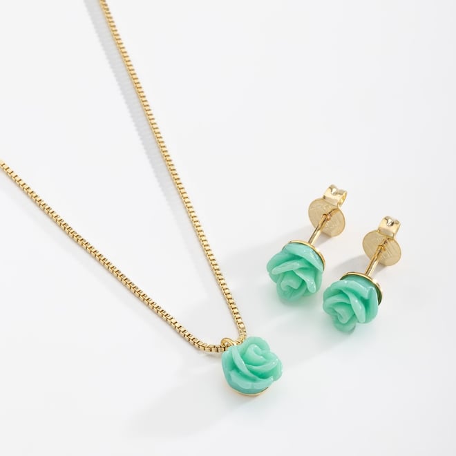 CI-00045 CONJUNTO INFANTIL BANHADO A OURO 18K COM DESIGN DE ROSA