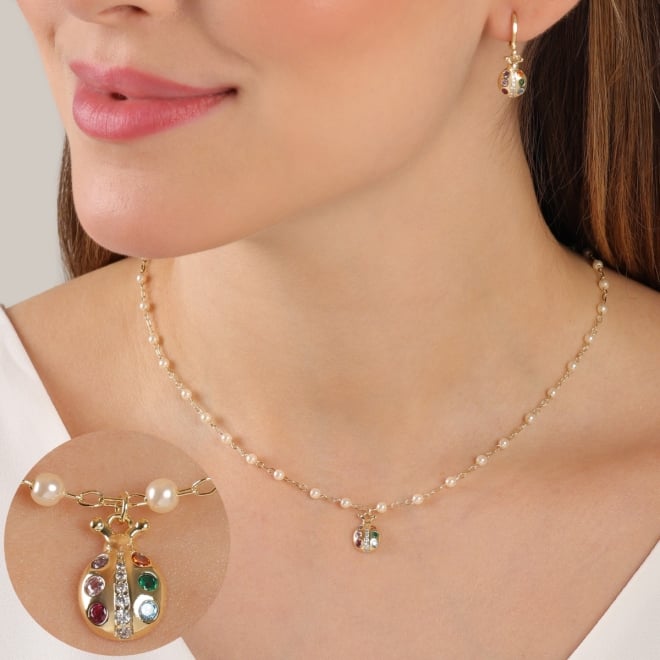 CI-00086 CONJUNTO INFANTIL BANHADO A OURO 18K COM PINGENTE E BRINCOS DE JOANINHA