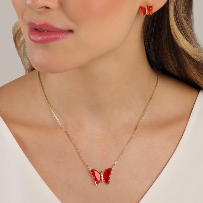 CJ-00012 CONJUNTO BANHADO A OURO 18K COM FORMATO DE BORBOLETA