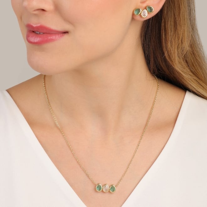CJ-00063 CONJUNTO BANHADO A OURO 18K COM DESIGN EM GOTAS E ZIRCÔNIAS
