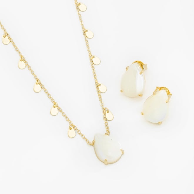 CJ-00286 CONJUNTO COM PEDRA NATURAL EM FORMATO DE GOTA
